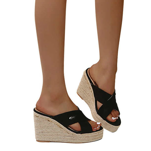 Womens Platform Open Toe Casual Sandal Slipper Wedge Mid Heel Shoes Summer 